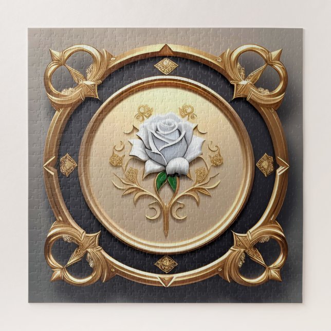 Puzzle Rose Élégante avec Cadre Décoratif Orné (Vertical)