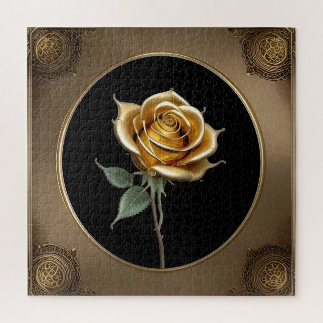 Puzzle Rose Élégante avec Cadre Décoratif Orné (Vertical)