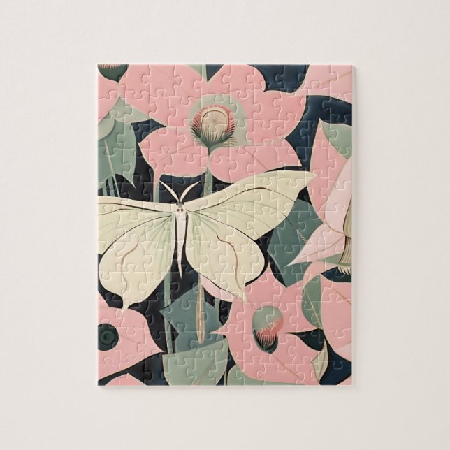 Puzzle Rose et Crème - Moth Luna et Fleurs de Lune   (Vertical)