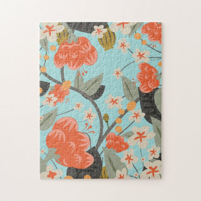 Puzzle Rose et fleurs de papier peint vintage (Vertical)