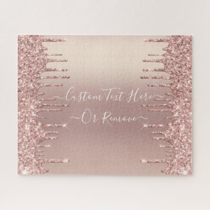 Puzzle Rose Gold Blush Glitter Sparkle Drips Custom Text 