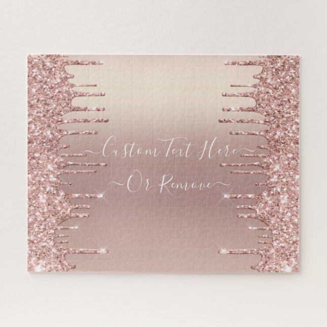 Puzzle Rose Gold Blush Glitter Sparkle Drips Custom Text  (Horizontal)