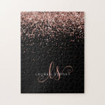 Puzzle Rose Gold Blush Pink Parties scintillant Glam Nom<br><div class="desc">Glam Rose Gold Parties scintillant Élégant Monogram Puzzle. Personnalisez facilement ce puzzle chic et branché avec une élégante parties scintillant brillante en or rose sur un arrière - plan noir. Le design comprend votre monogramme manuscrit avec de jolis tourbillons et votre nom.</div>
