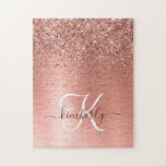 Puzzle Rose Gold brossé Parties scintillant métallique No<br><div class="desc">Personnalisez facilement ce design chic et branché de puzzle avec une jolie parties scintillant brillante en or rose sur un arrière - plan métallique brossé en or rose.</div>