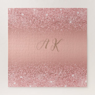Puzzle Rose Gold Élégant Luxe Monogramme Pailleté