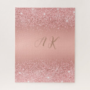 Puzzle Rose Gold Élégant Luxe Monogramme Pailleté