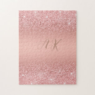 Puzzle Rose Gold Élégant Luxe Monogramme Pailleté