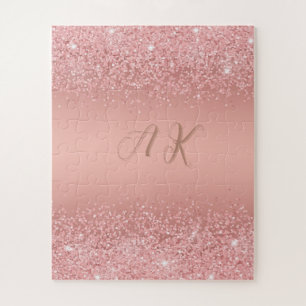 Puzzle Rose Gold Élégant Luxe Monogramme Pailleté