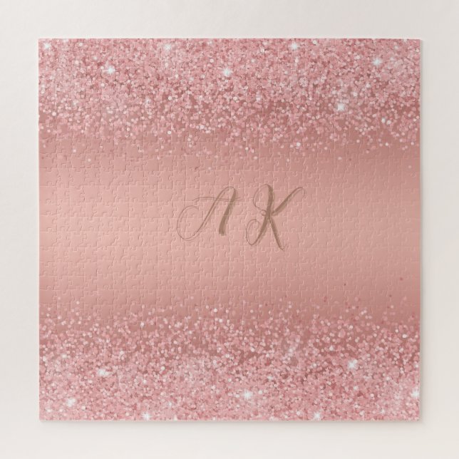 Puzzle Rose Gold Luxe Brillante Monogramme Élégant (Vertical)