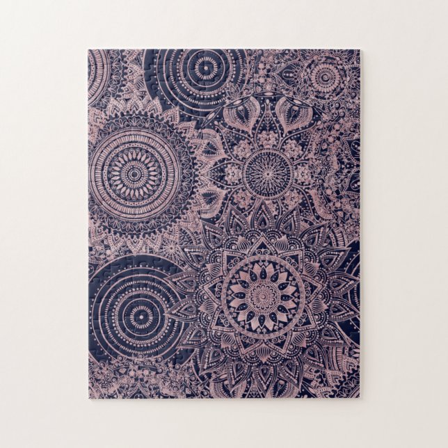 Puzzle Rose Gold Mandala Collection Blue Design (Vertical)