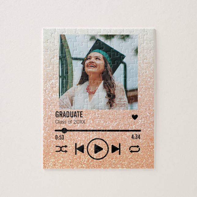 Puzzle Rose Gold Ombre Graduation Photo Song Playlist (Vertical)