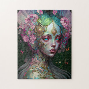 Puzzle Rose Green Elf Fairy Femme Imaginaire Art