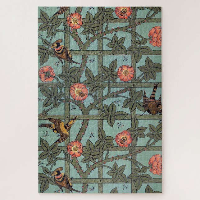 Puzzle Rose grimpante et petit oiseau, William Morris (Vertical)