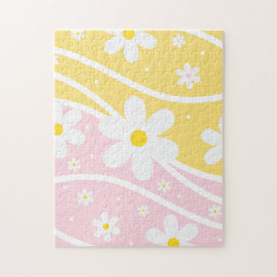 Puzzle Rose Jaune Super Retro Sunshine 60s Daisy Floral