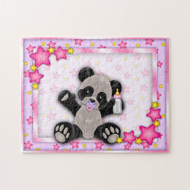 Puzzle rose mignon d'ours panda de bébé (Horizontal)