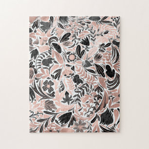Puzzle Rose or noir feuille florale Motif d'illustration