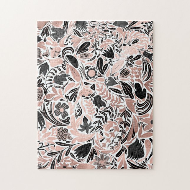 Puzzle Rose or noir feuille florale Motif d'illustration (Vertical)