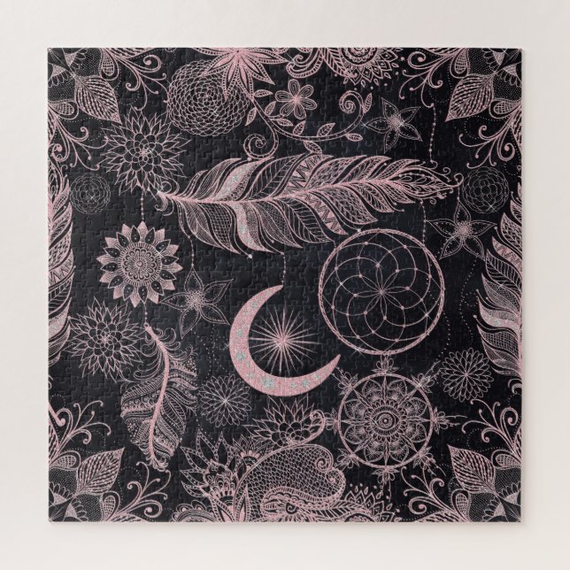 Puzzle Rose Parties scintillant or Dreamcatcher Feathers  (Vertical)