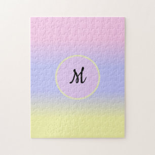 Puzzle Rose pastel, bleu et jaune avec monogramme