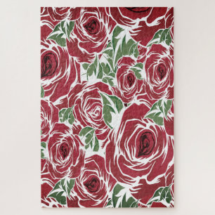 Puzzle Rose Pays rouge vert vintage floral