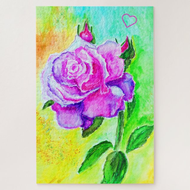 Puzzle Rose romantique - Aquarelle (Vertical)