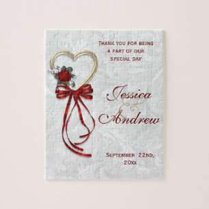 Puzzle Rose Romantique, Cœur d'Or et Ruban Rouge