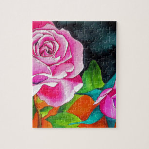Puzzle Rose rose avec art aquarelle orange