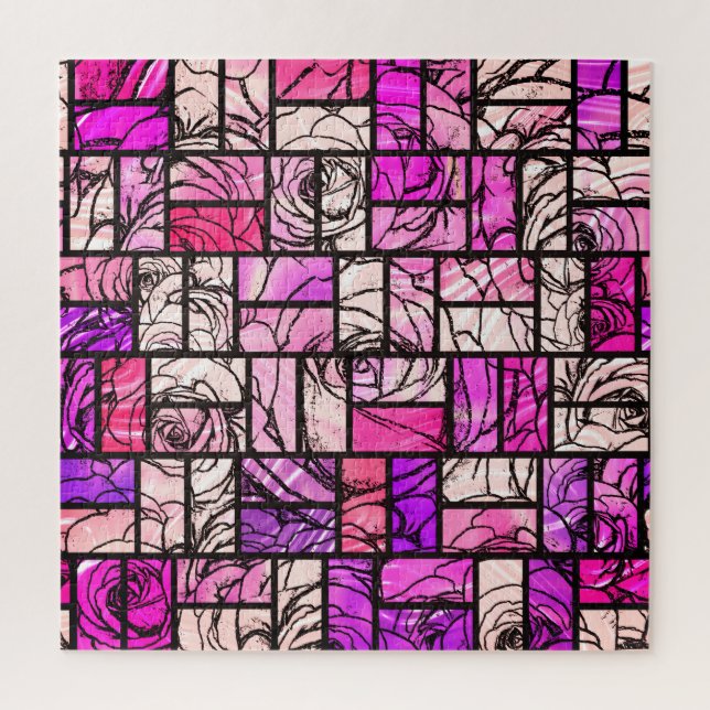 Puzzle Rose rose Magenta noir Revêtement de verre (Vertical)
