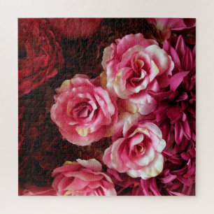 Puzzle Rose, roses rouges : arrière - plan de tissu.