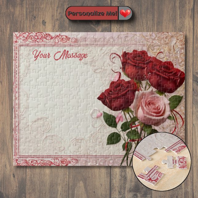 Puzzle Rose rouge personnalisable (Customizable Red Rose Jigsaw Puzzle)