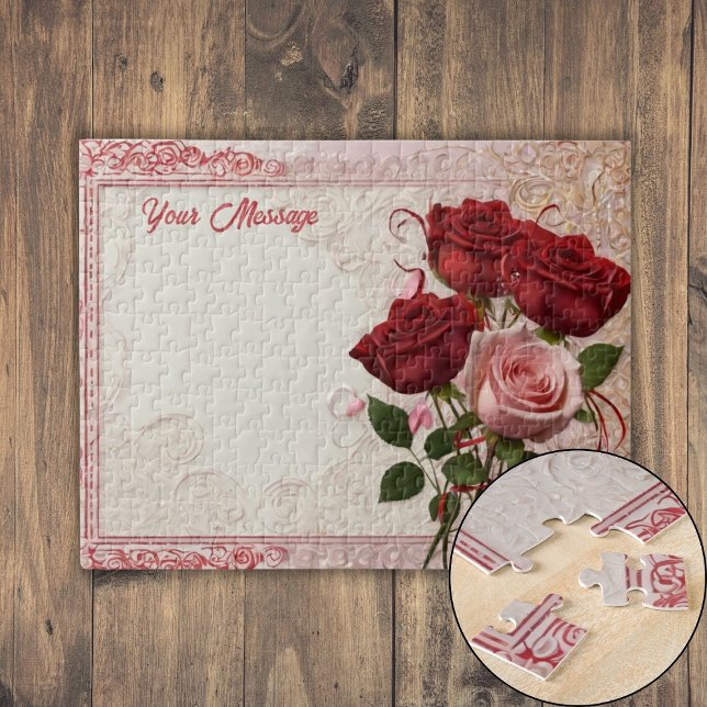 Puzzle Rose rouge personnalisée (Personalized Red Rose Jigsaw Puzzle)