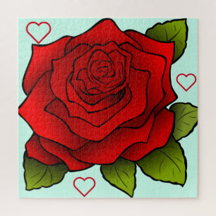 Puzzle Rose rouge romantique - Coeurs