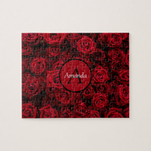 Puzzle Rose rouge romantique Valentine monogramme personn