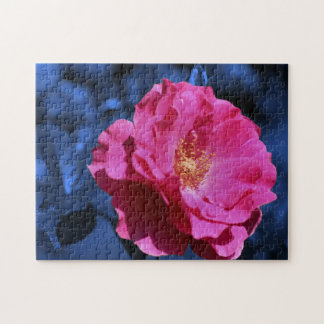Puzzle Rose Rouge Sur L'Art Fleur De Tint Bleu