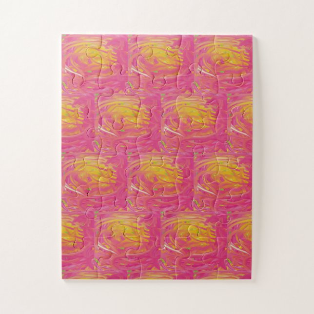 Puzzle rose saumon avec soleil orange design (Vertical)