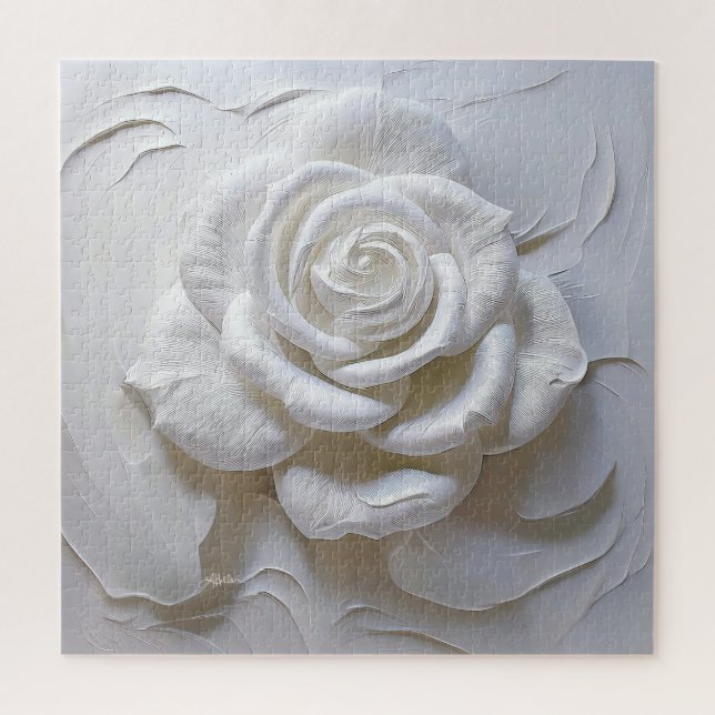 Puzzle Rose Sculptée - Blanc sur Blanc (Vertical)