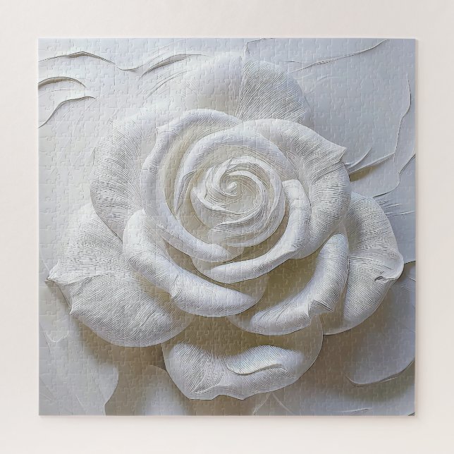 Puzzle Rose sculptée - Blanc sur Blanc (Vertical)