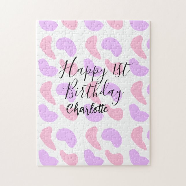 Puzzle Rose violet abstrait formes heureux 1er anniversai (Vertical)