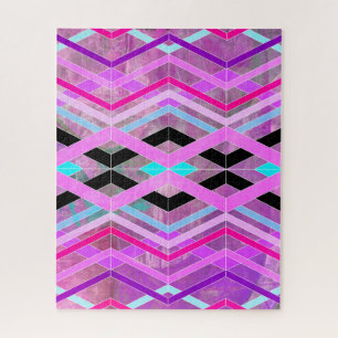 Puzzle Rose violet et aqua géométrique croisillon rayures