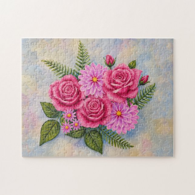 Puzzle Roses avec Dahlias  (Horizontal)