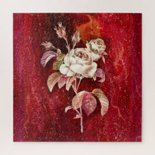 Puzzle Roses blanches sur fond rouge texturé