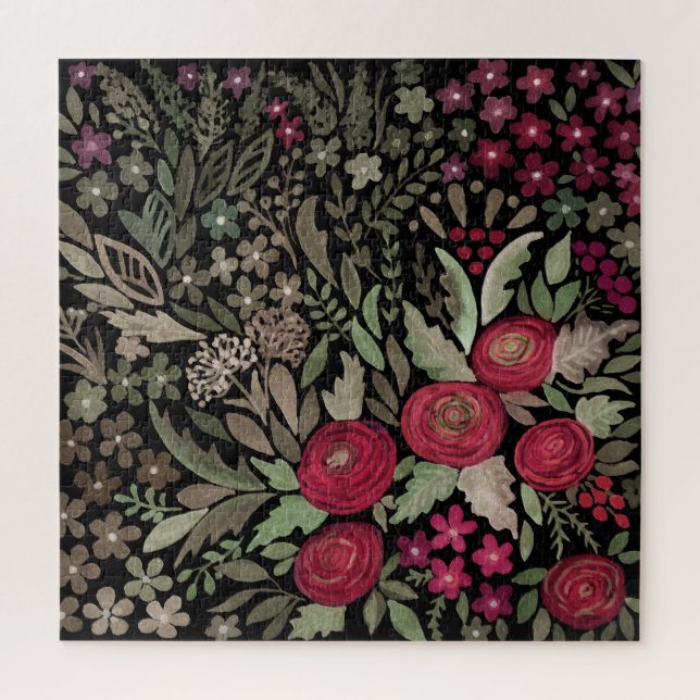 Puzzle Roses d'aquarelle sur un arrière - plan noir, aqua (Vertical)