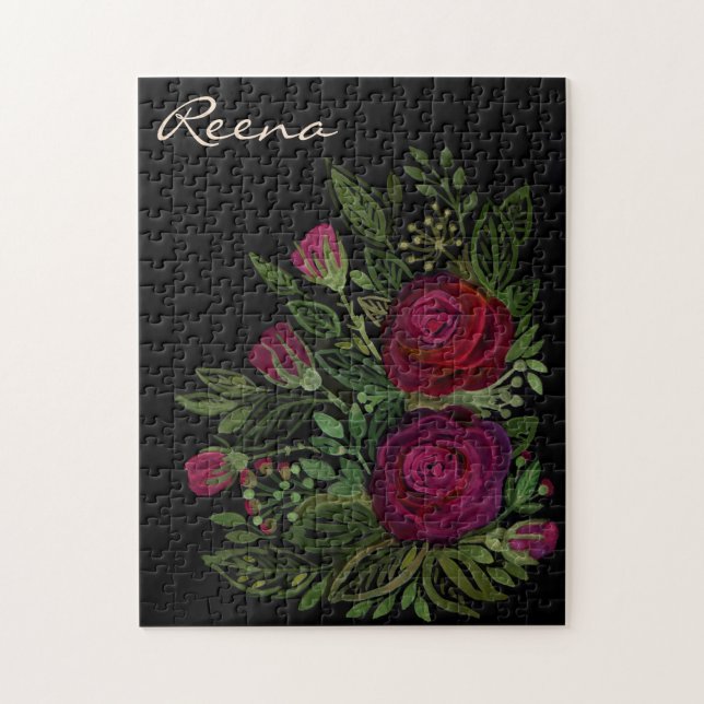 Puzzle Roses d'aquarelle sur un arrière - plan noir, aqua (Vertical)