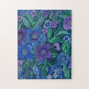 Puzzle Roses d'aquarelle sur un arrière - plan noir, aqua
