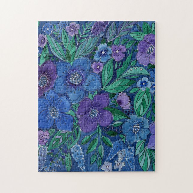 Puzzle Roses d'aquarelle sur un arrière - plan noir, aqua (Vertical)