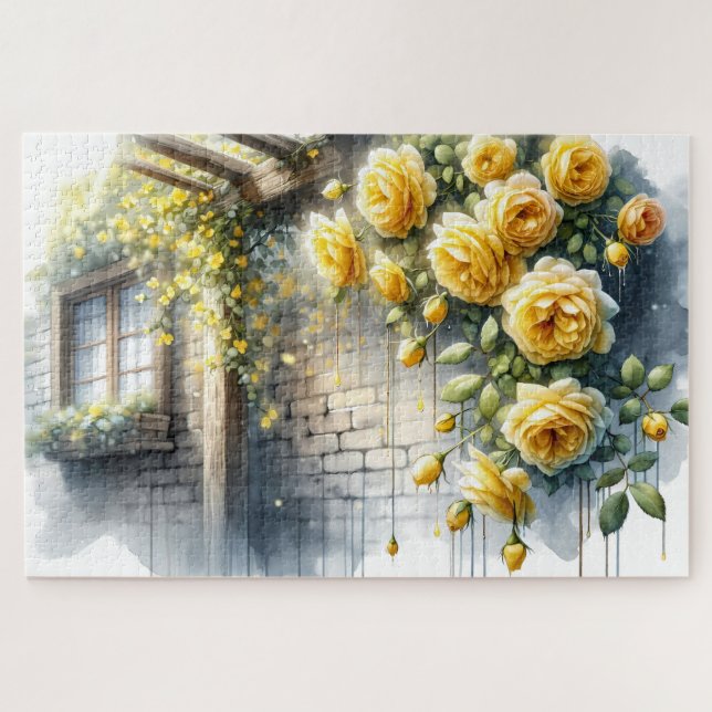 Puzzle Roses d'or sur le mur en pierre rustique (Horizontal)