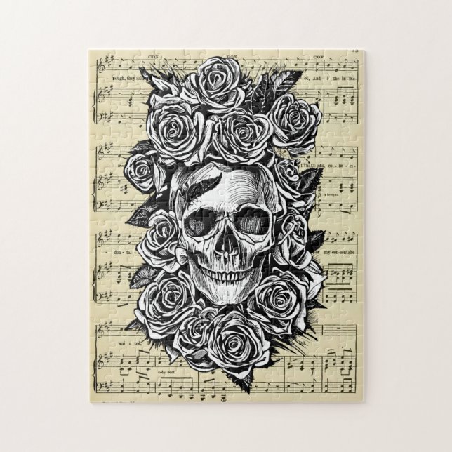 Puzzle Roses du crâne humain Goth Biker Illustration d'ar (Vertical)