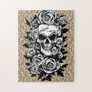 Puzzle Roses du crâne humain Goth Dessin original à l'enc