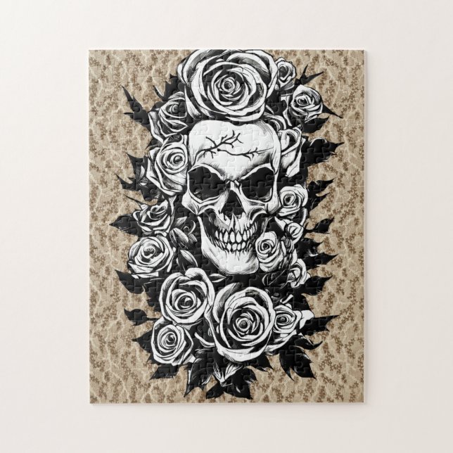 Puzzle Roses du crâne humain Goth Dessin original à l'enc (Vertical)