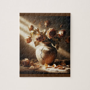 Puzzle Roses morts Dans le vase style vintage encore vie